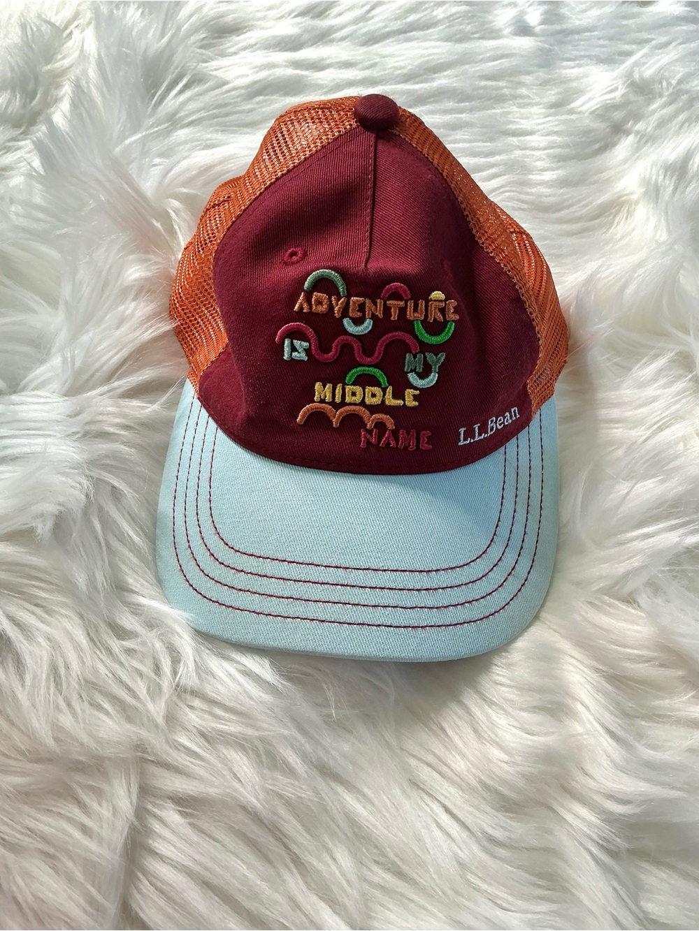 L.L. Bean Two-Tone Kids' Adventure Patch Cap - Maroon, Orange & Light Blue